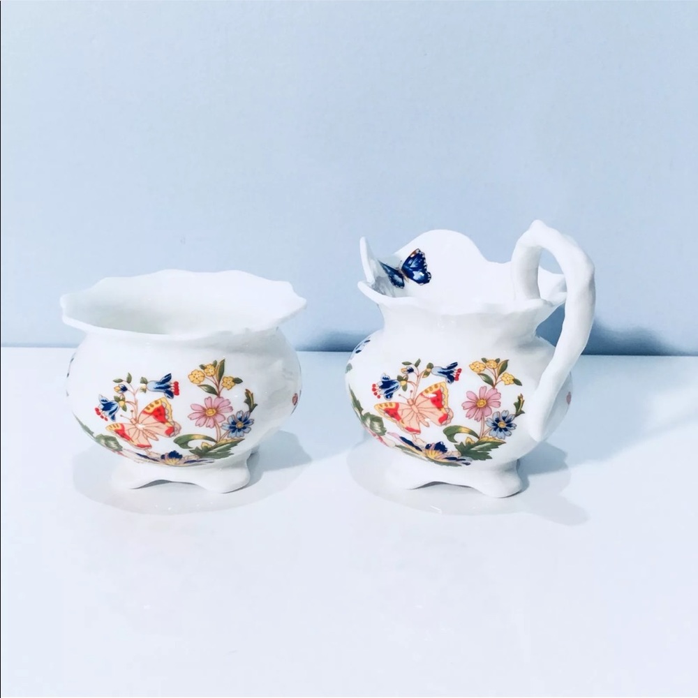 Aynsley Cottage Garden Sugar And Creamer Set Excellent Condition Floral